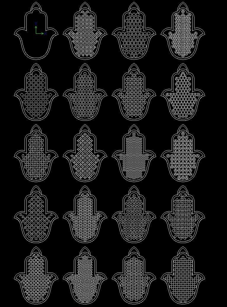 20 Flat Khamsa Khmissa beldi pendant with moucharabieh patterns  3D print model_6