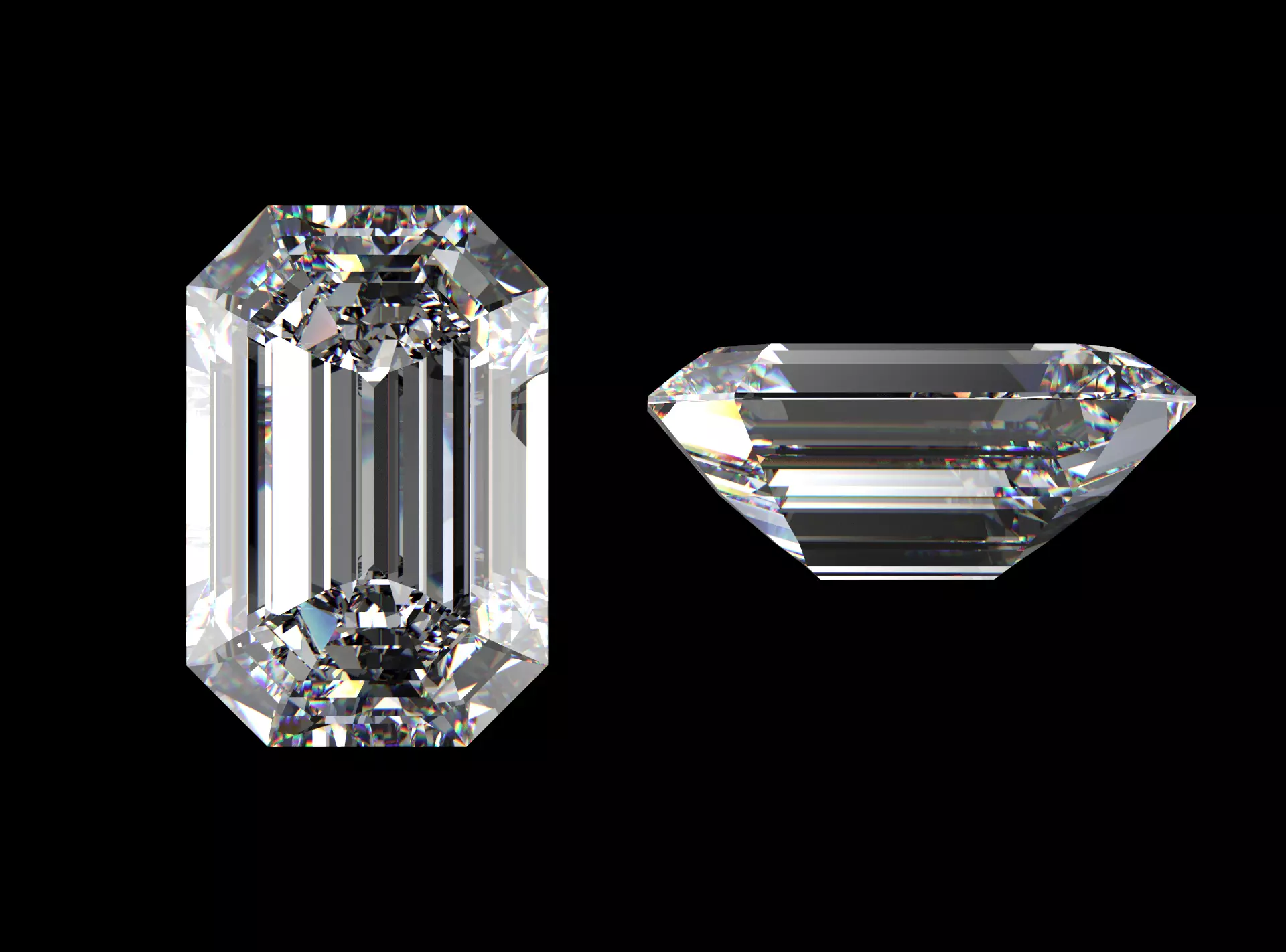 Emerald Cut Diamond - All Sizes 3D model_0