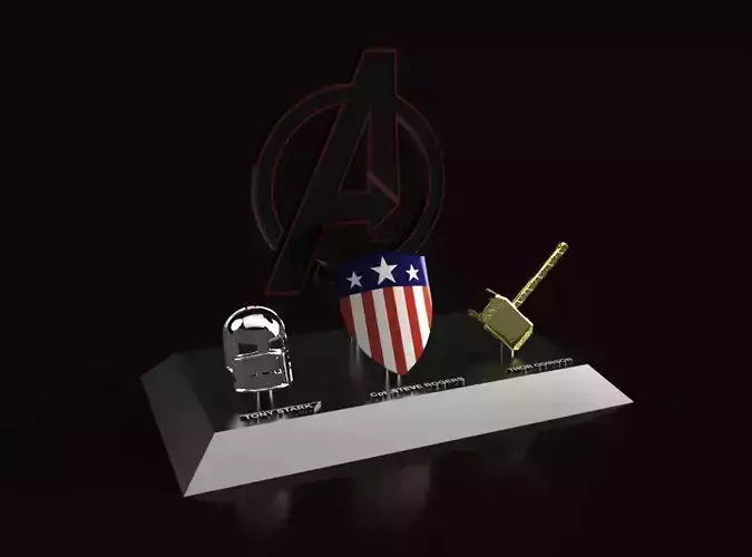  Avengers weapons showpiece with WW2 shield 3D print model