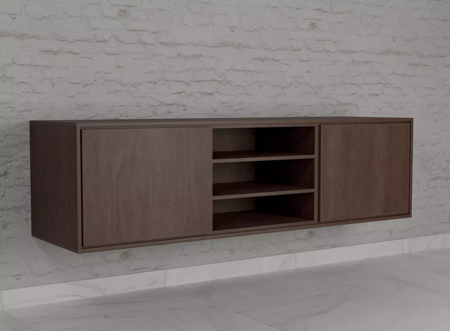 Credenza wall unit with shelves and drawers Low-poly 3D model_0