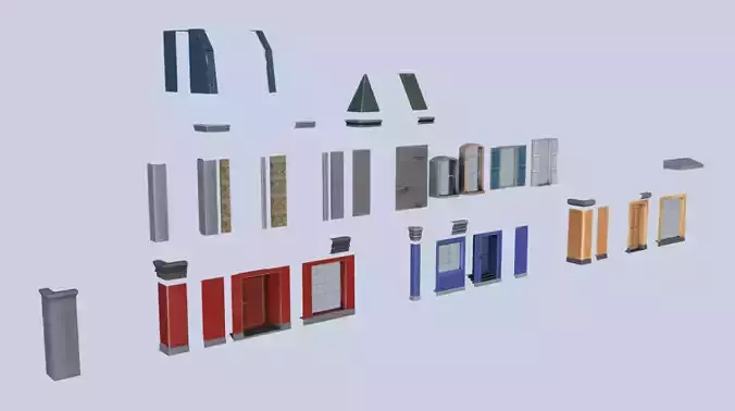 Low poly building set House constructor elements pack 