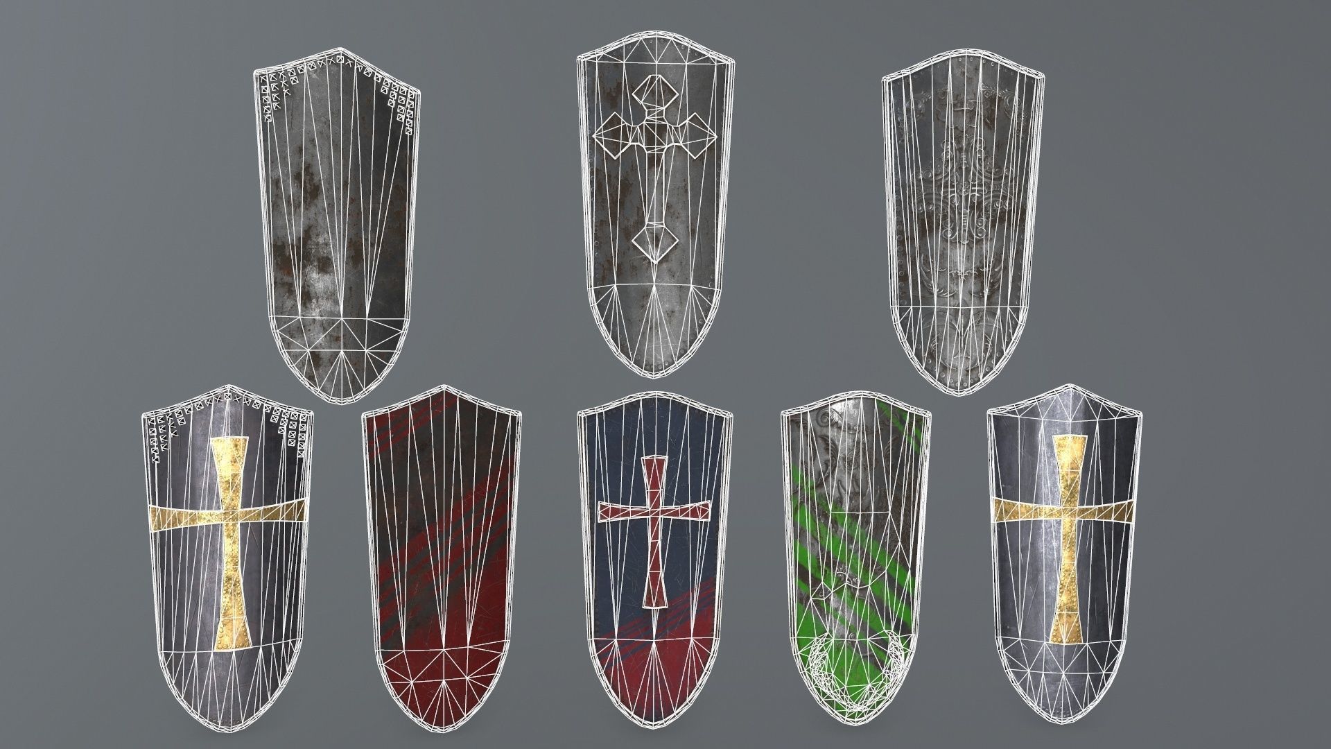 shield set spartan Low-poly 3D model_1