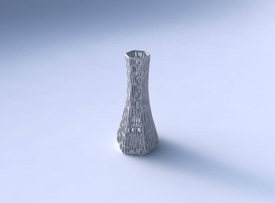 Vase squeezed hexagon with organic lattice and tappered thick... 3D print model_3