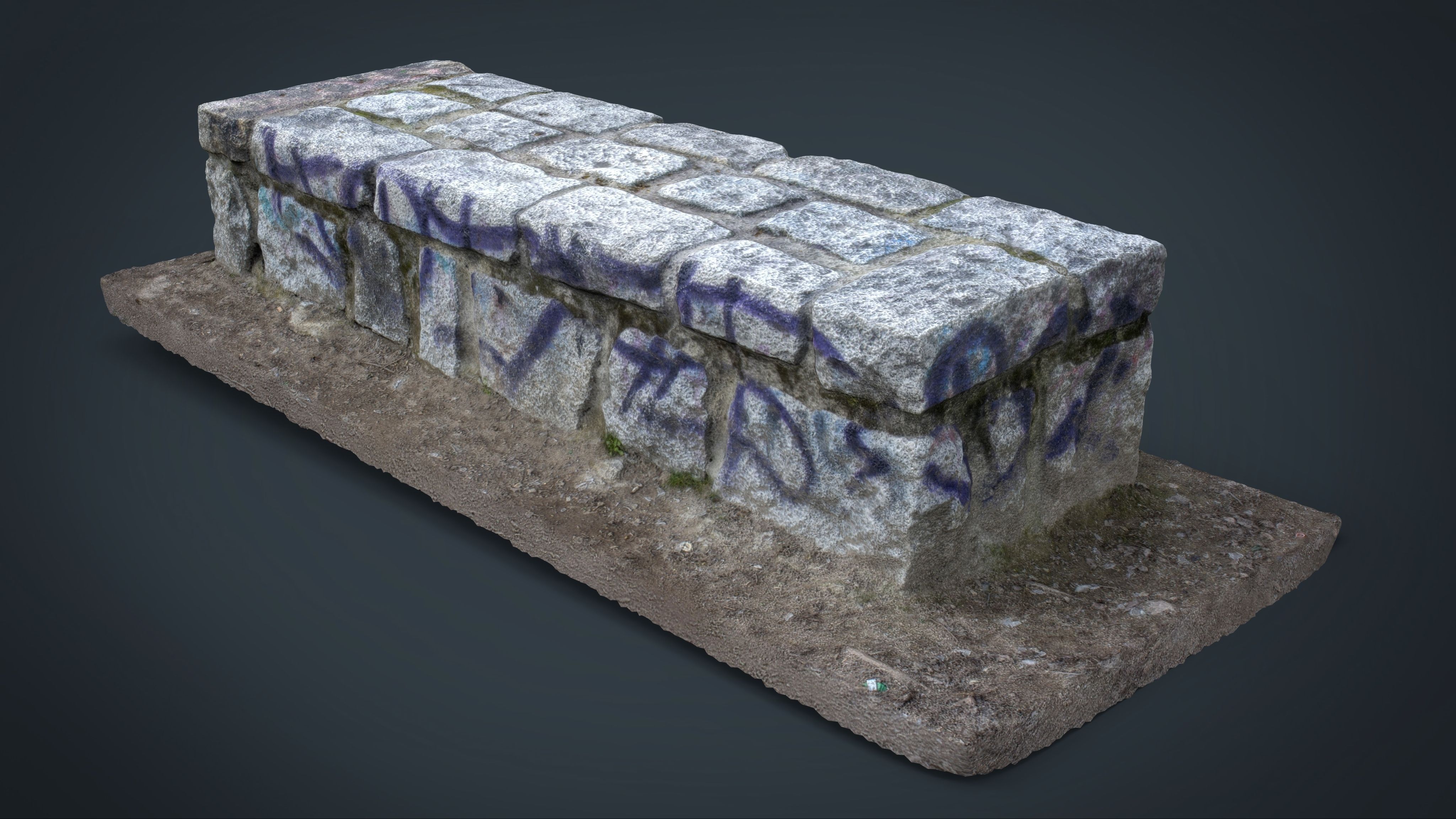 Stone Bench 1 Low-poly 3D model_2