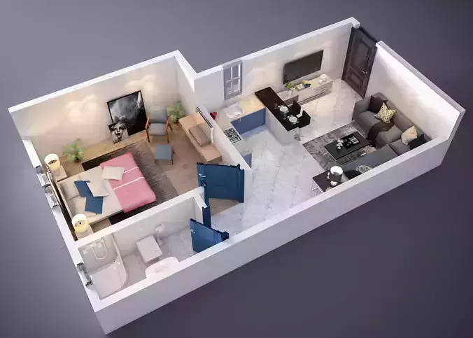 apartement  floor 3D Plan low-poly  3D model