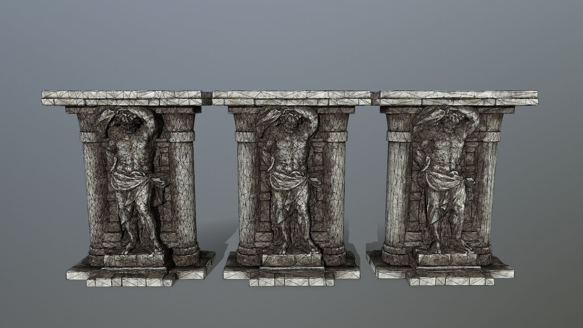 statue 2 column with Low-poly 3D model_1