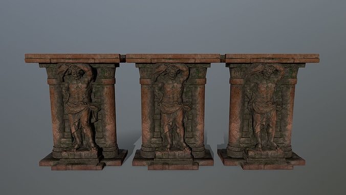 statue 2 old stone column Low-poly 3D model