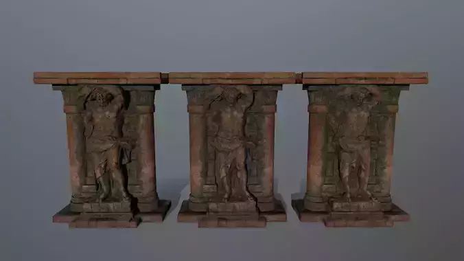 statue 2 old stone column Low-poly 3D model