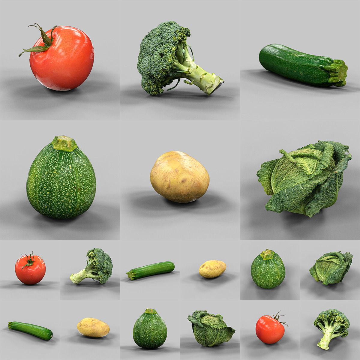 6 Vegetables piece of broccoli Low-poly 3D model_15