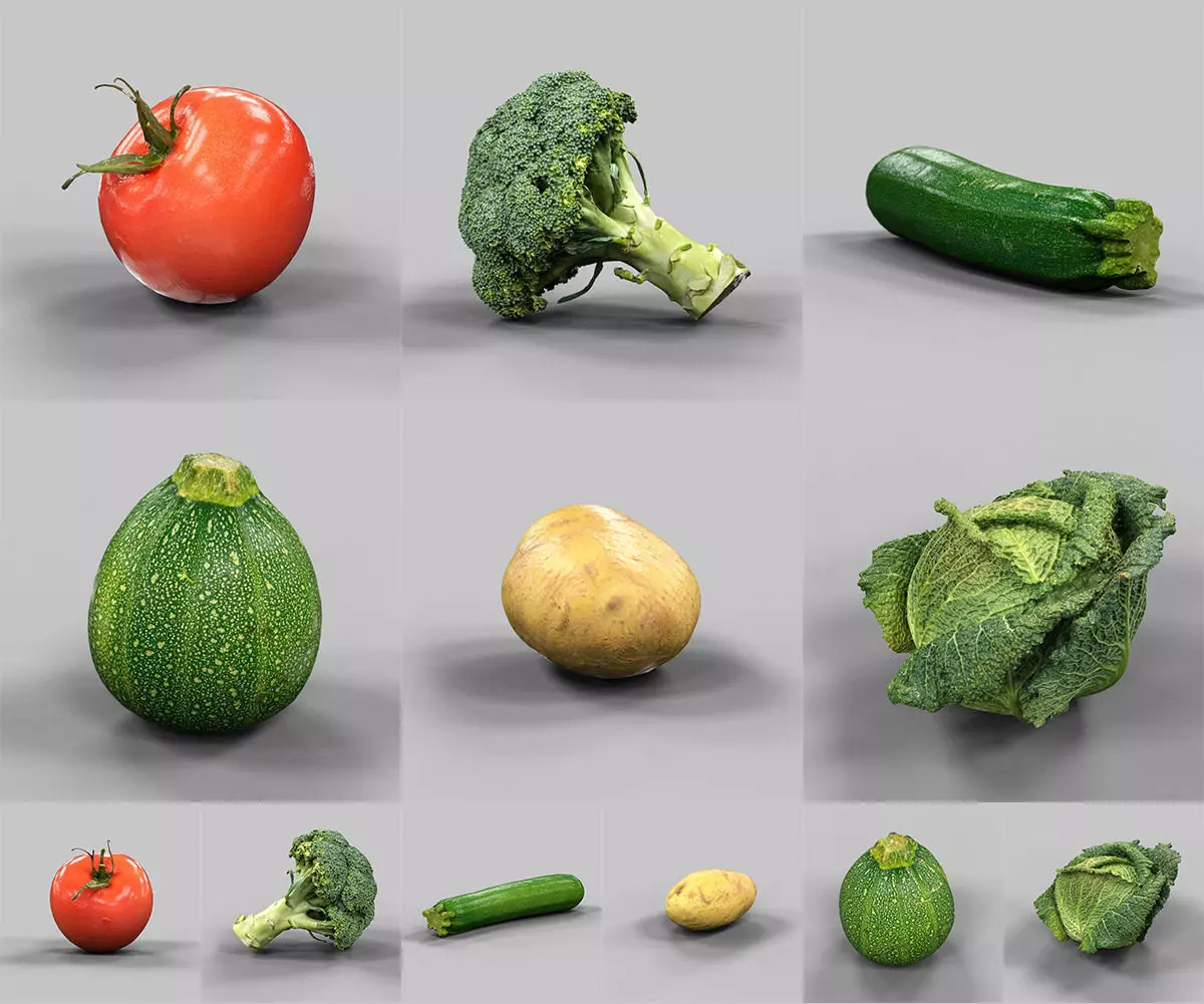 6 Vegetables piece of broccoli Low-poly 3D model_0