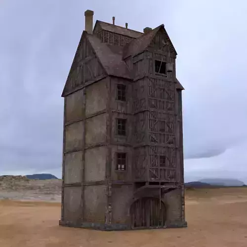 Warehouse medieval house with roof