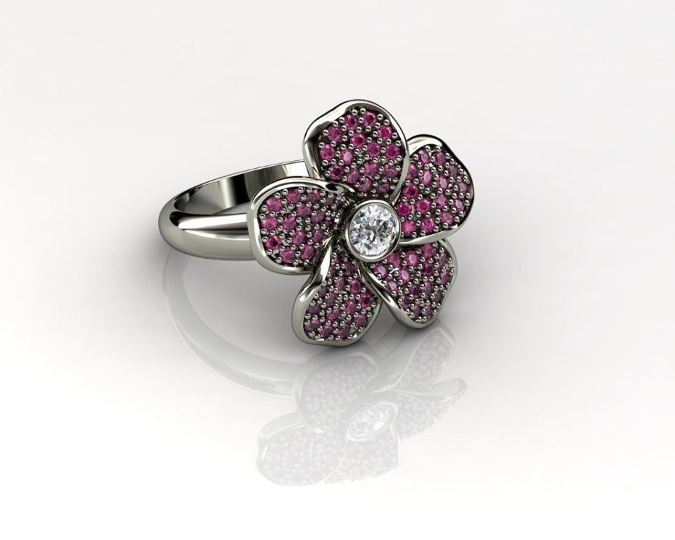 Ring flower with sapphires 3D print model_2