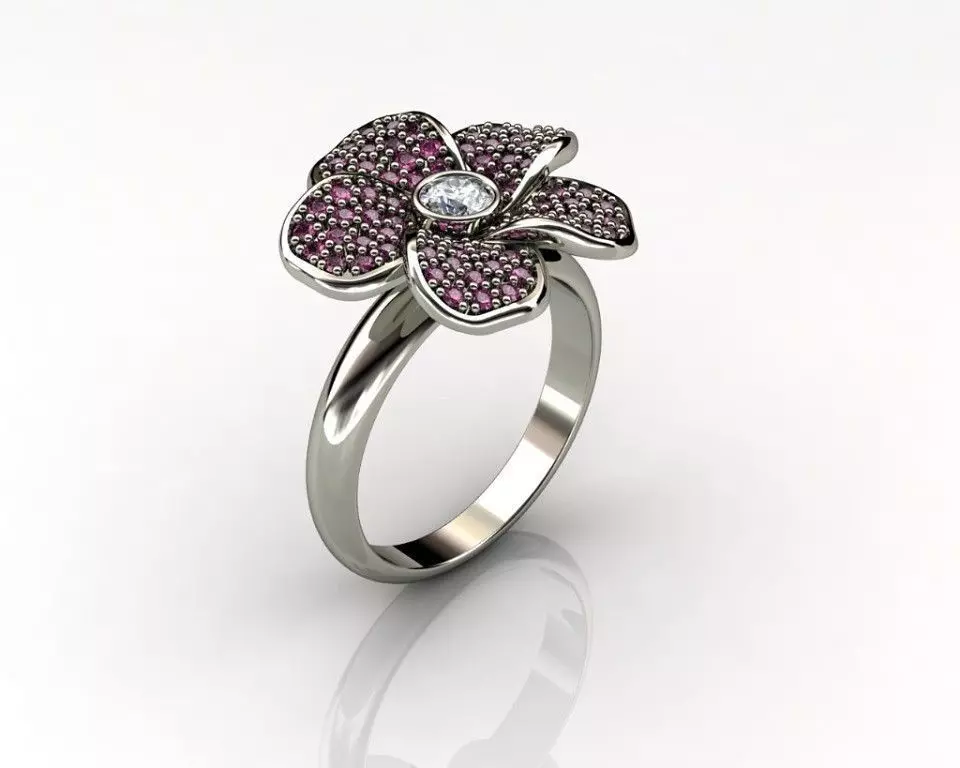 Ring flower with sapphires 3D print model_0