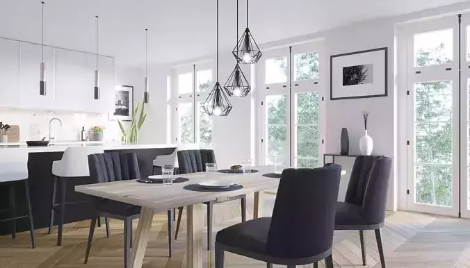 White Kitchen Interior Scene