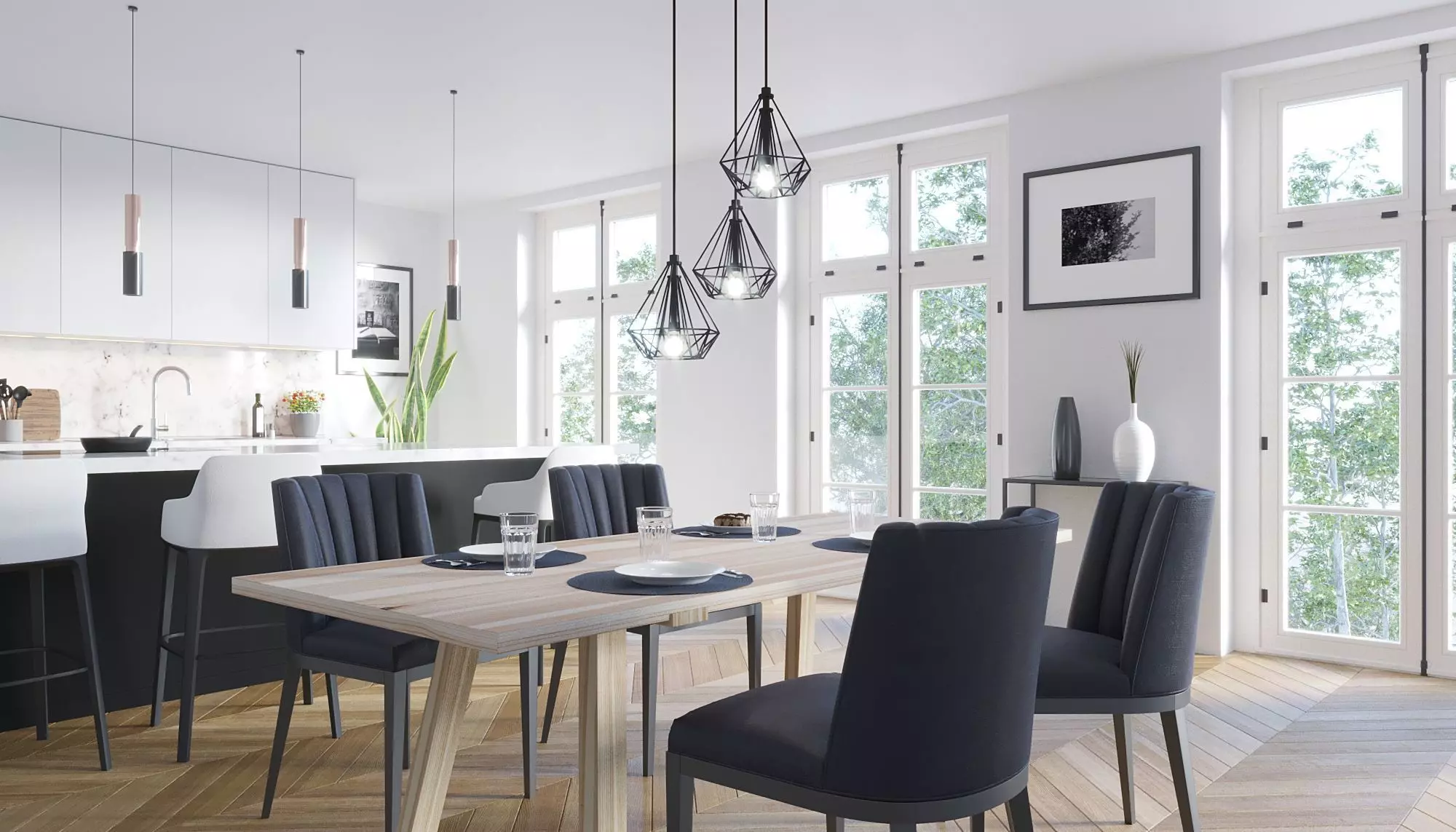 White Kitchen Interior Scene 3D model