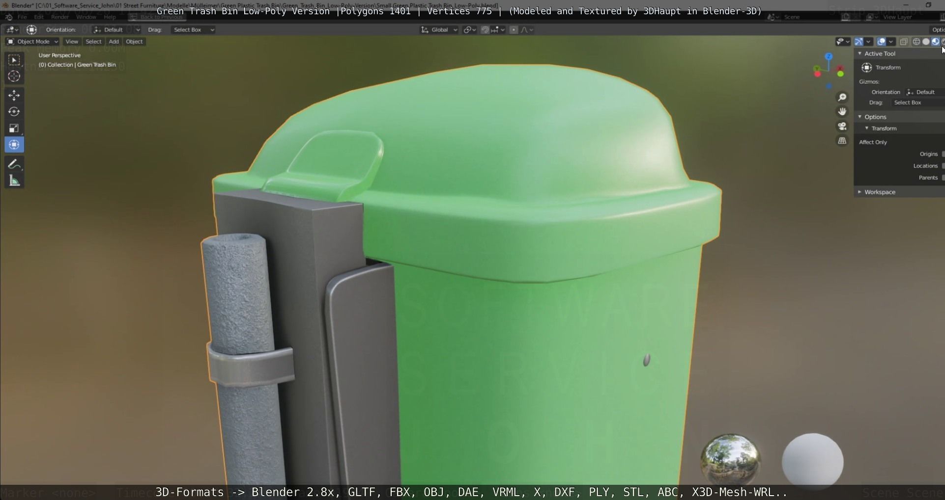 Low-Poly Green Trash Bin Low-poly 3D model_25