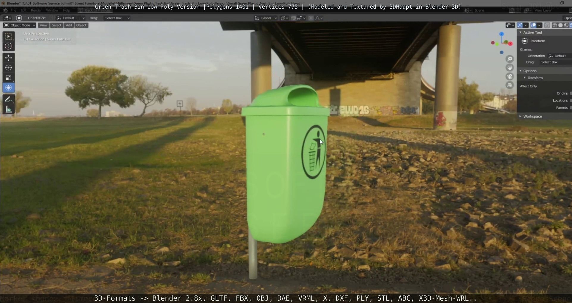 Low-Poly Green Trash Bin Low-poly 3D model_81
