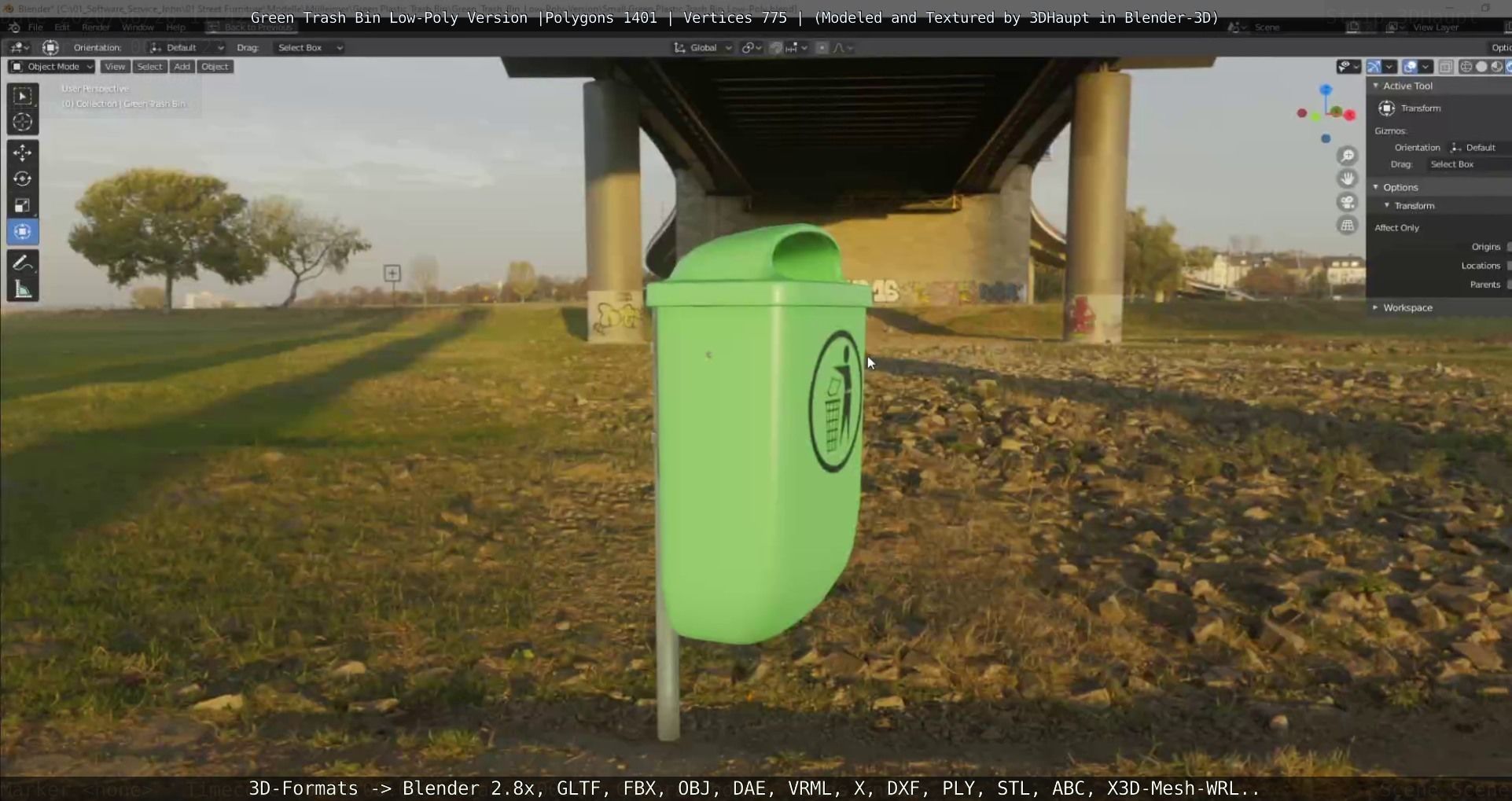Low-Poly Green Trash Bin Low-poly 3D model_16