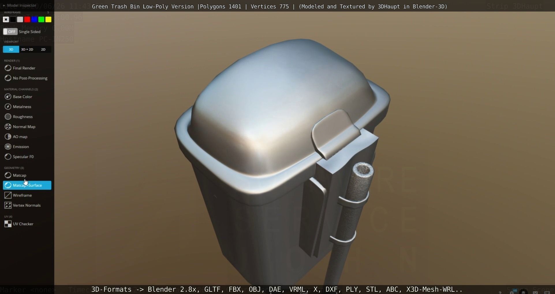 Low-Poly Green Trash Bin Low-poly 3D model_66
