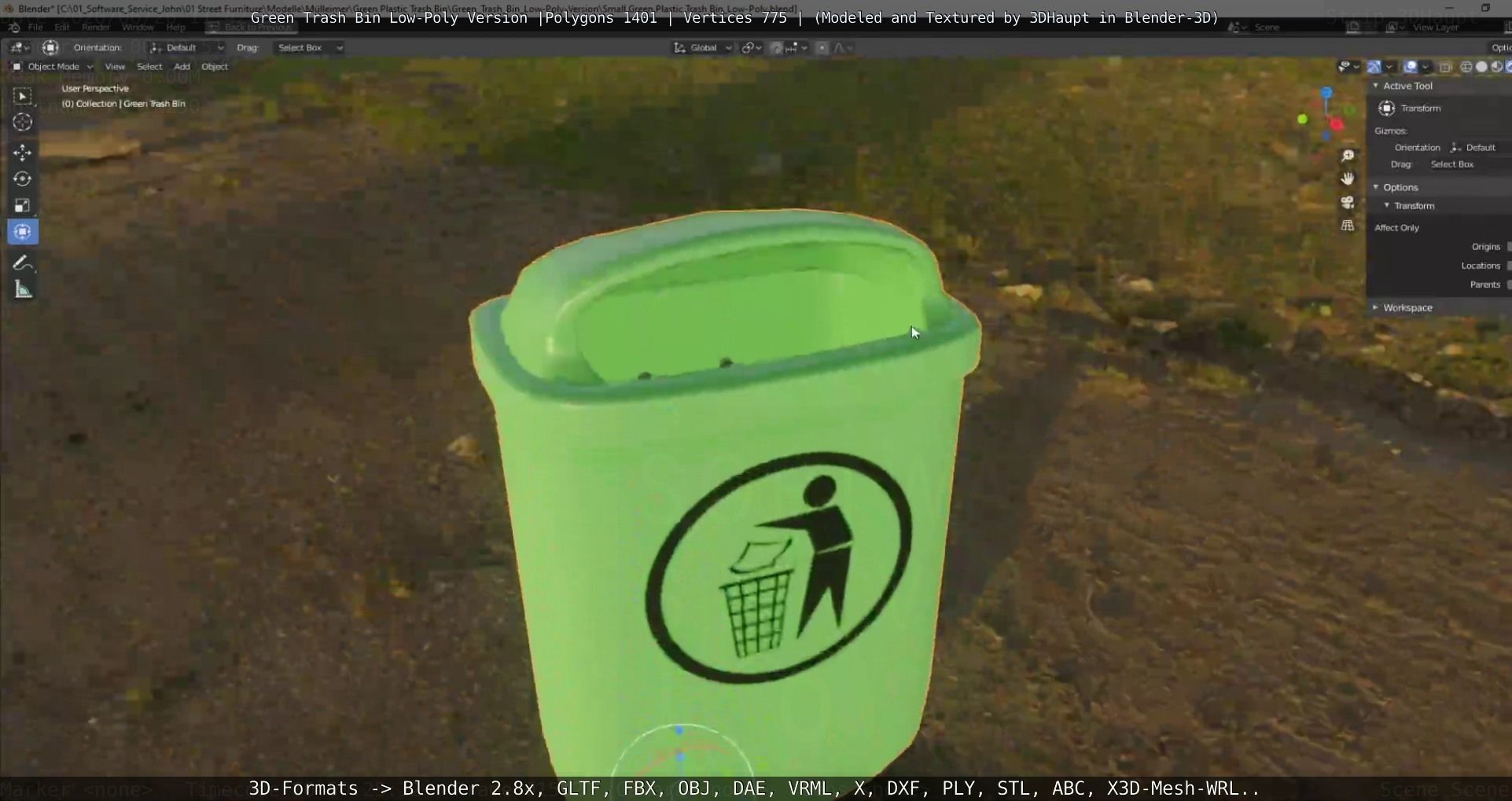 Low-Poly Green Trash Bin Low-poly 3D model_22