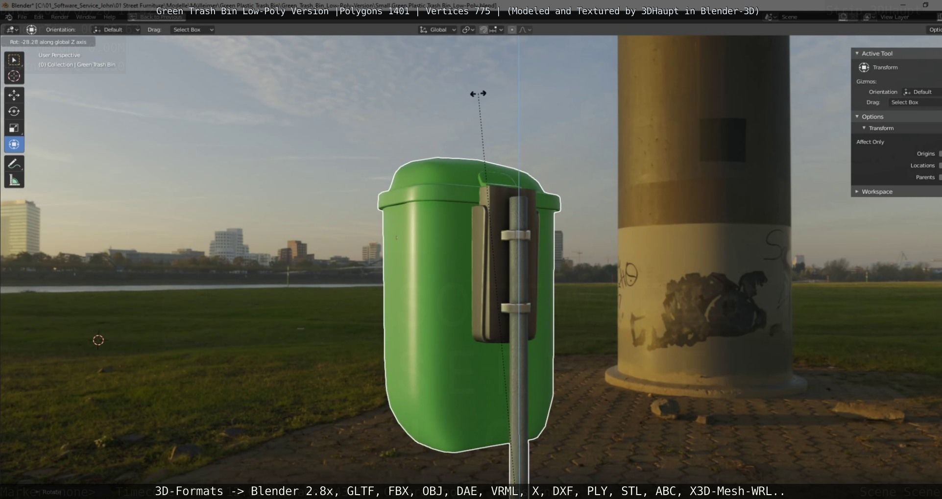 Low-Poly Green Trash Bin Low-poly 3D model_49