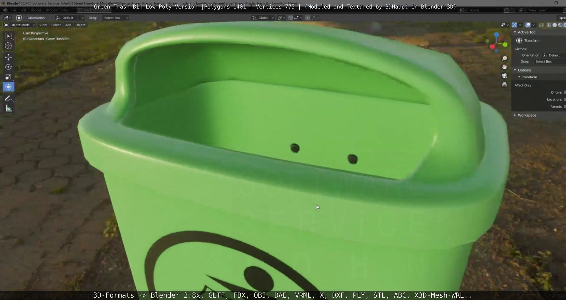 Low-Poly Green Trash Bin Low-poly 3D model_21