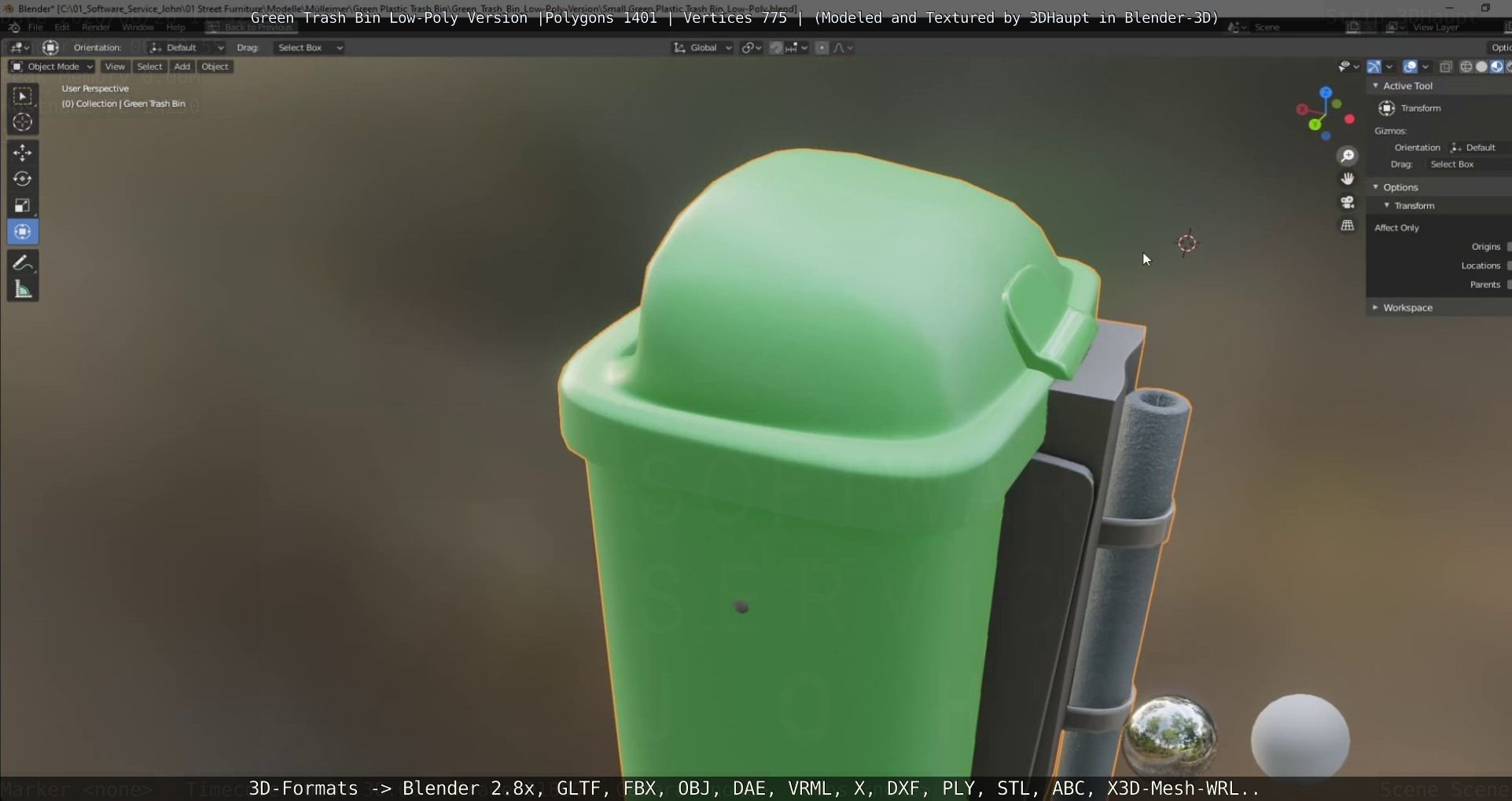Low-Poly Green Trash Bin Low-poly 3D model_24