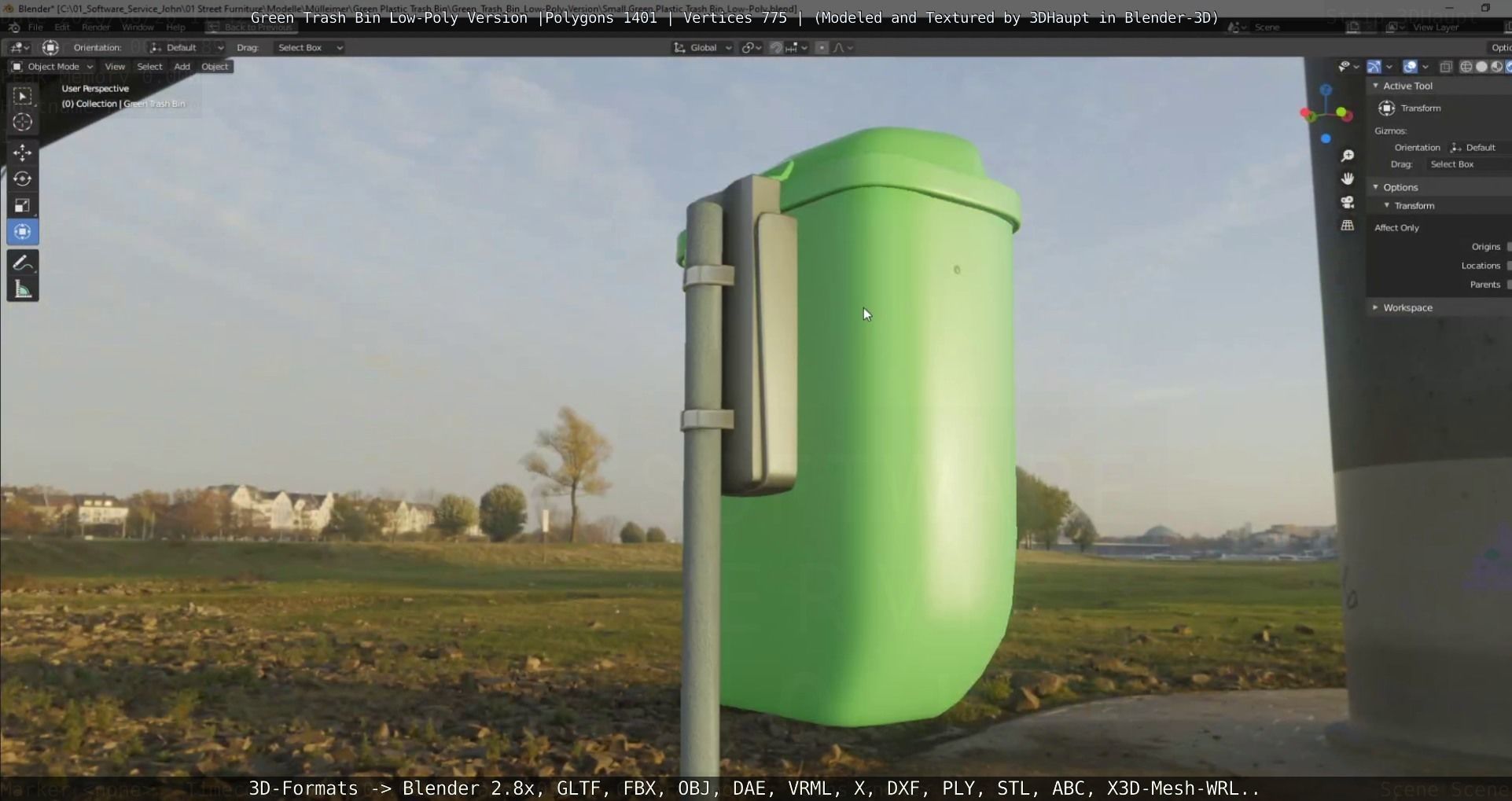 Low-Poly Green Trash Bin Low-poly 3D model_80