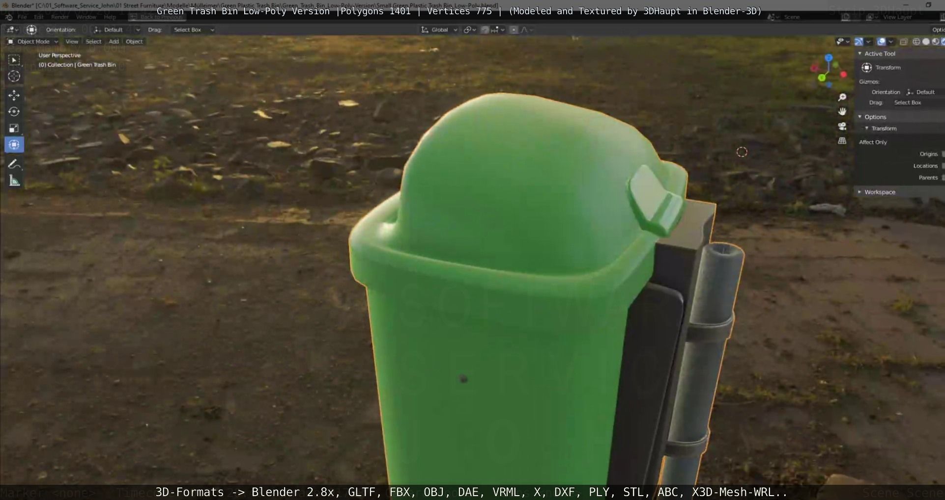 Low-Poly Green Trash Bin Low-poly 3D model_90