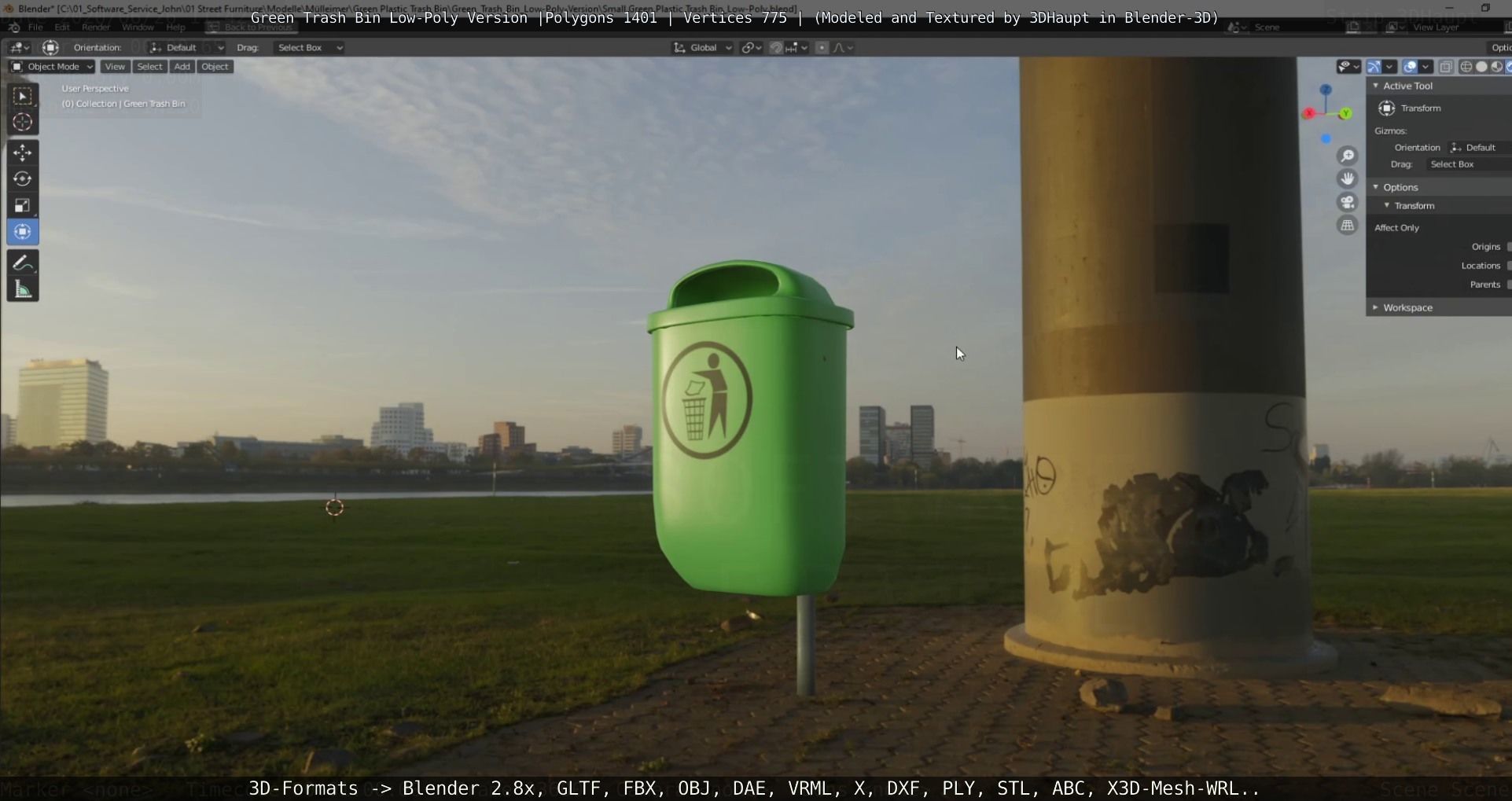 Low-Poly Green Trash Bin Low-poly 3D model_37