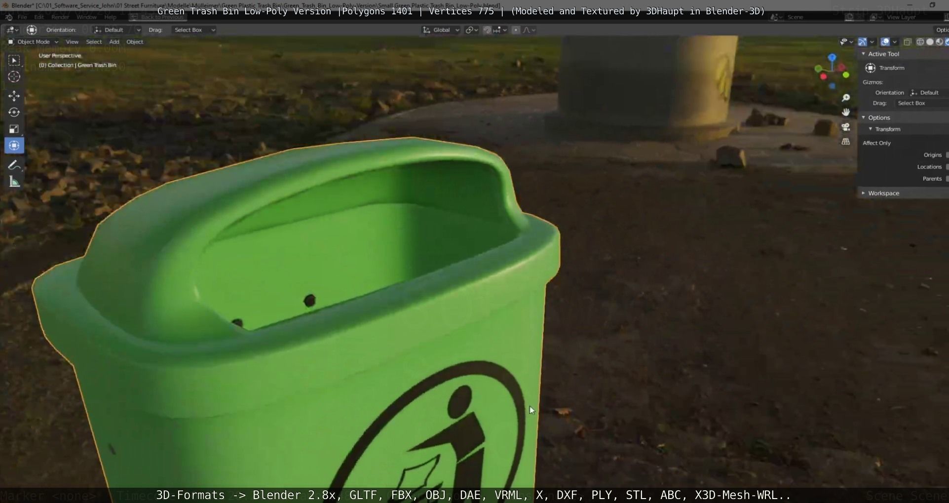 Low-Poly Green Trash Bin Low-poly 3D model_46