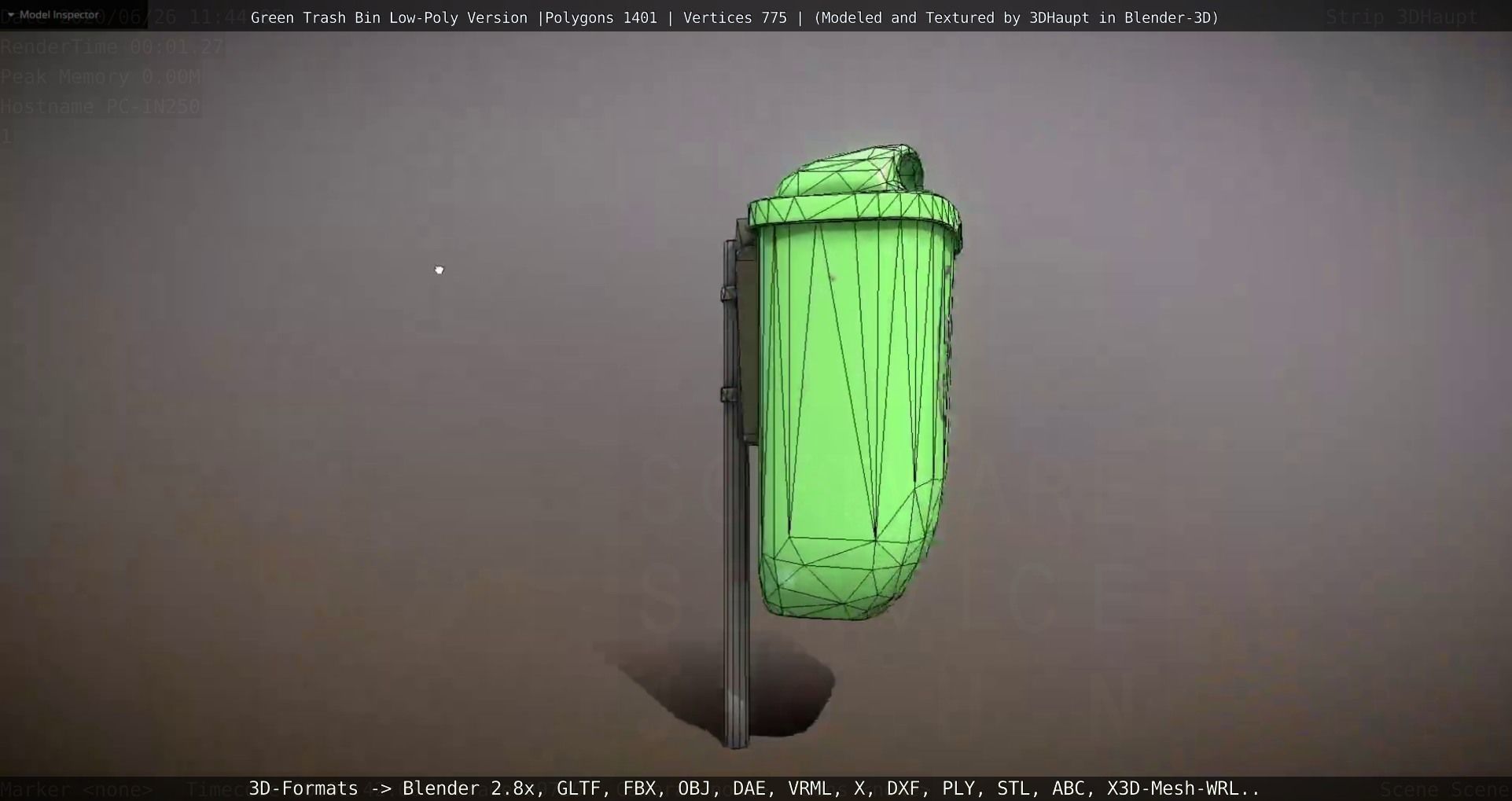 Low-Poly Green Trash Bin Low-poly 3D model_32