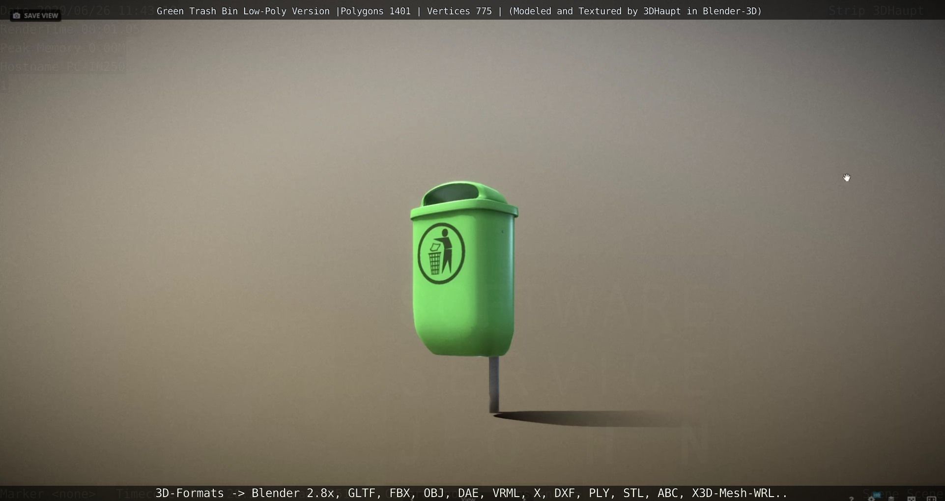 Low-Poly Green Trash Bin Low-poly 3D model_58