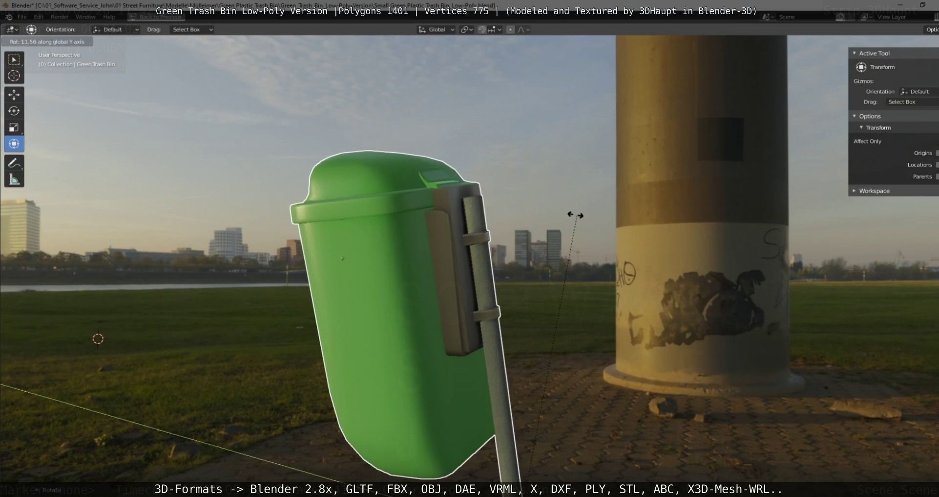 Low-Poly Green Trash Bin Low-poly 3D model_40