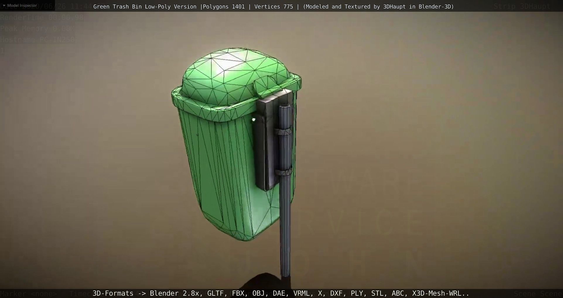 Low-Poly Green Trash Bin Low-poly 3D model_33