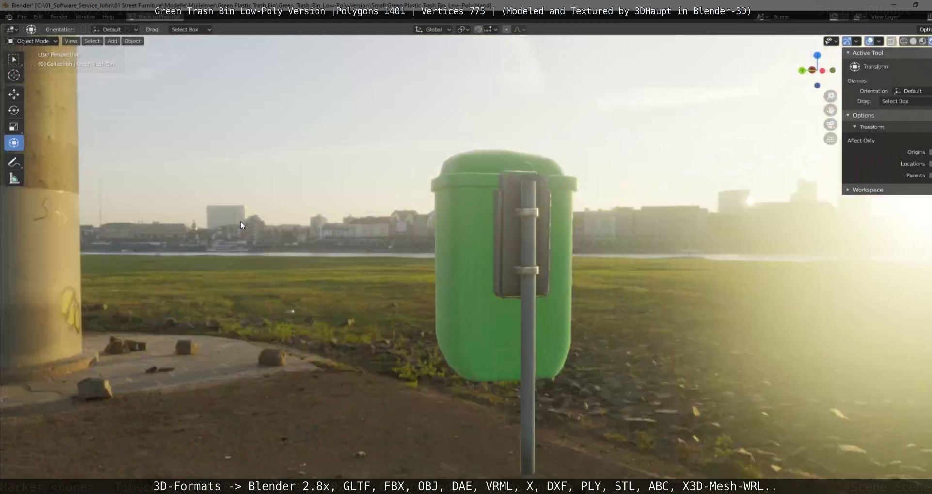 Low-Poly Green Trash Bin Low-poly 3D model_18