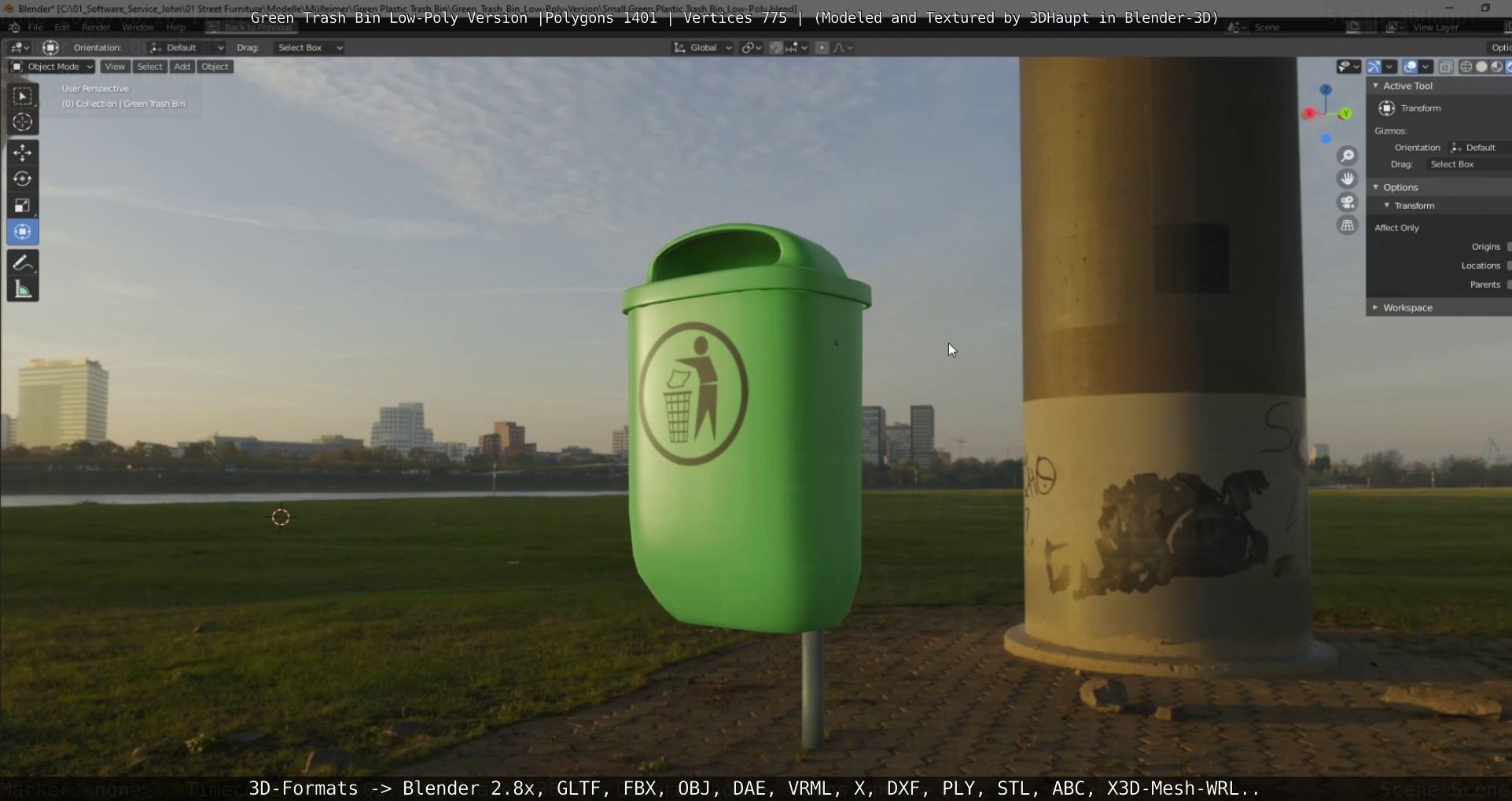 Low-Poly Green Trash Bin Low-poly 3D model_48