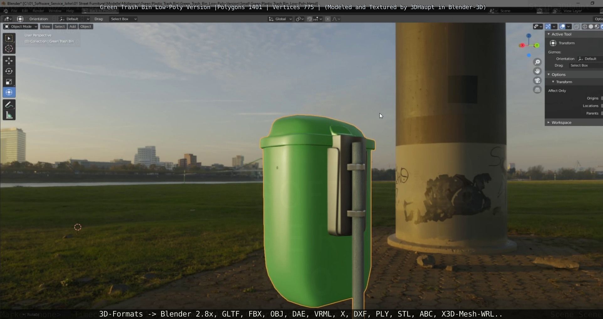 Low-Poly Green Trash Bin Low-poly 3D model_42