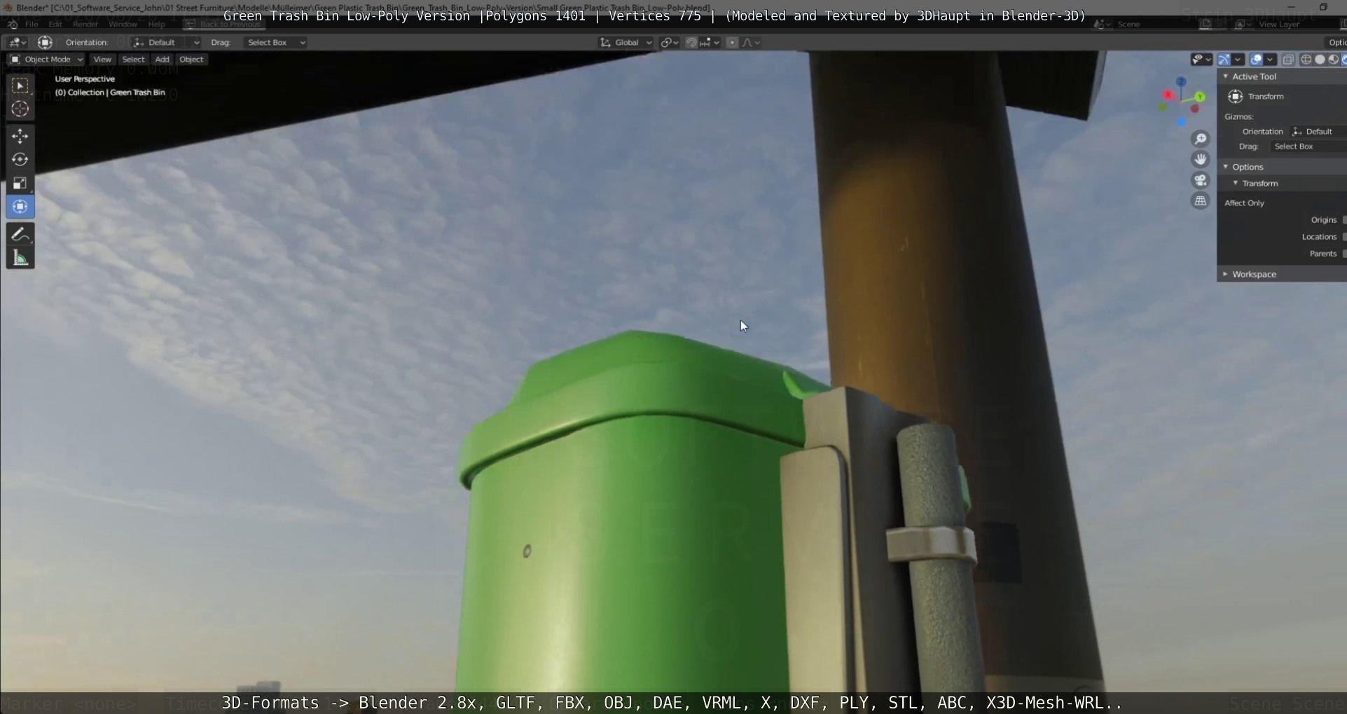 Low-Poly Green Trash Bin Low-poly 3D model_43