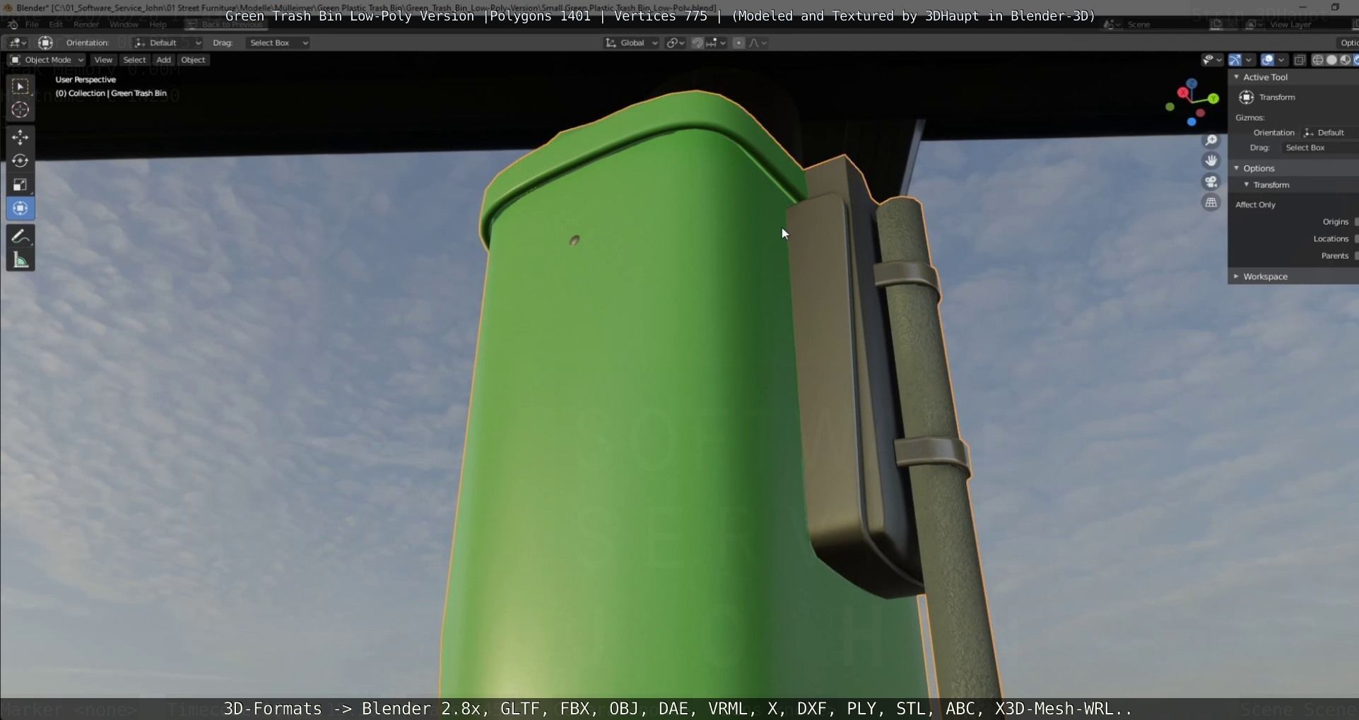 Low-Poly Green Trash Bin Low-poly 3D model_53