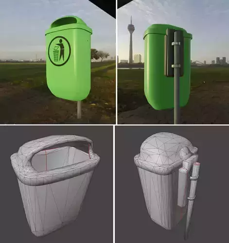 Low-Poly Green Trash Bin Low-poly 3D model