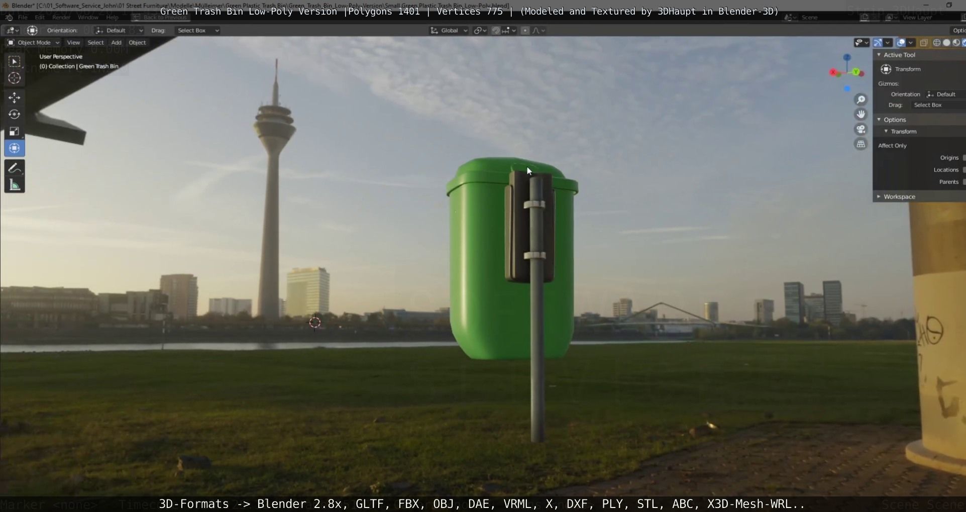 Low-Poly Green Trash Bin Low-poly 3D model_9