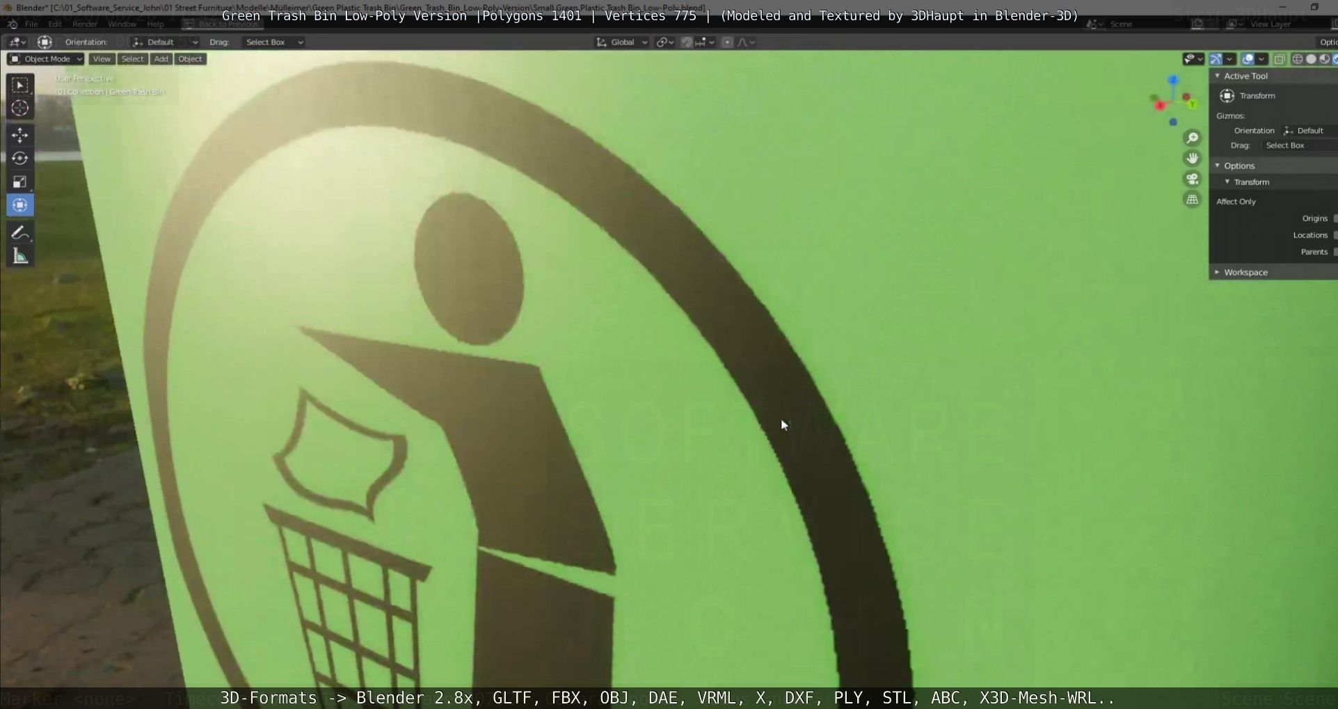 Low-Poly Green Trash Bin Low-poly 3D model_19