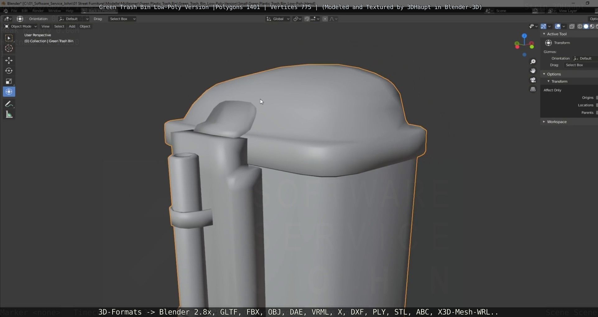 Low-Poly Green Trash Bin Low-poly 3D model_91
