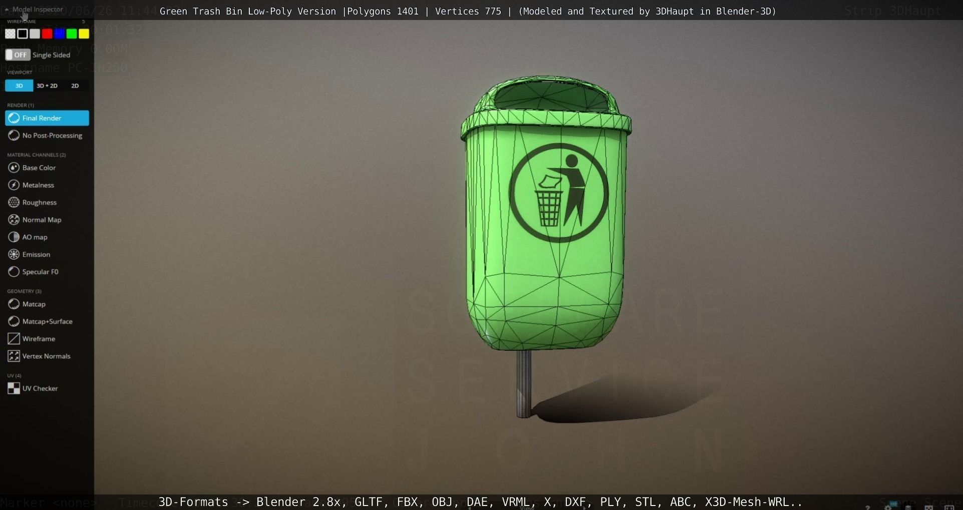 Low-Poly Green Trash Bin Low-poly 3D model_76