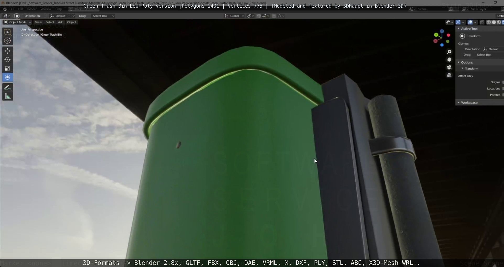 Low-Poly Green Trash Bin Low-poly 3D model_47