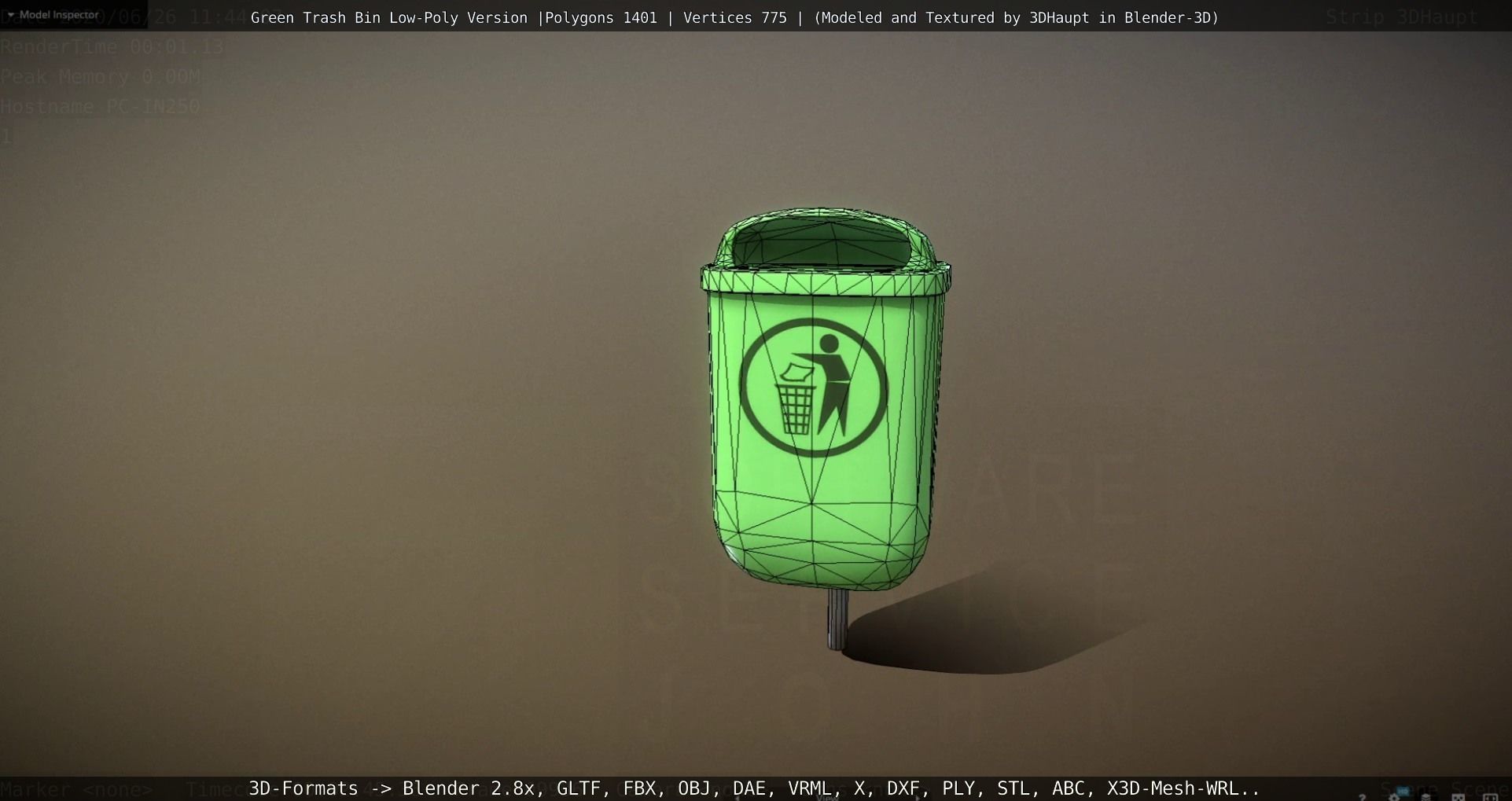 Low-Poly Green Trash Bin Low-poly 3D model_79