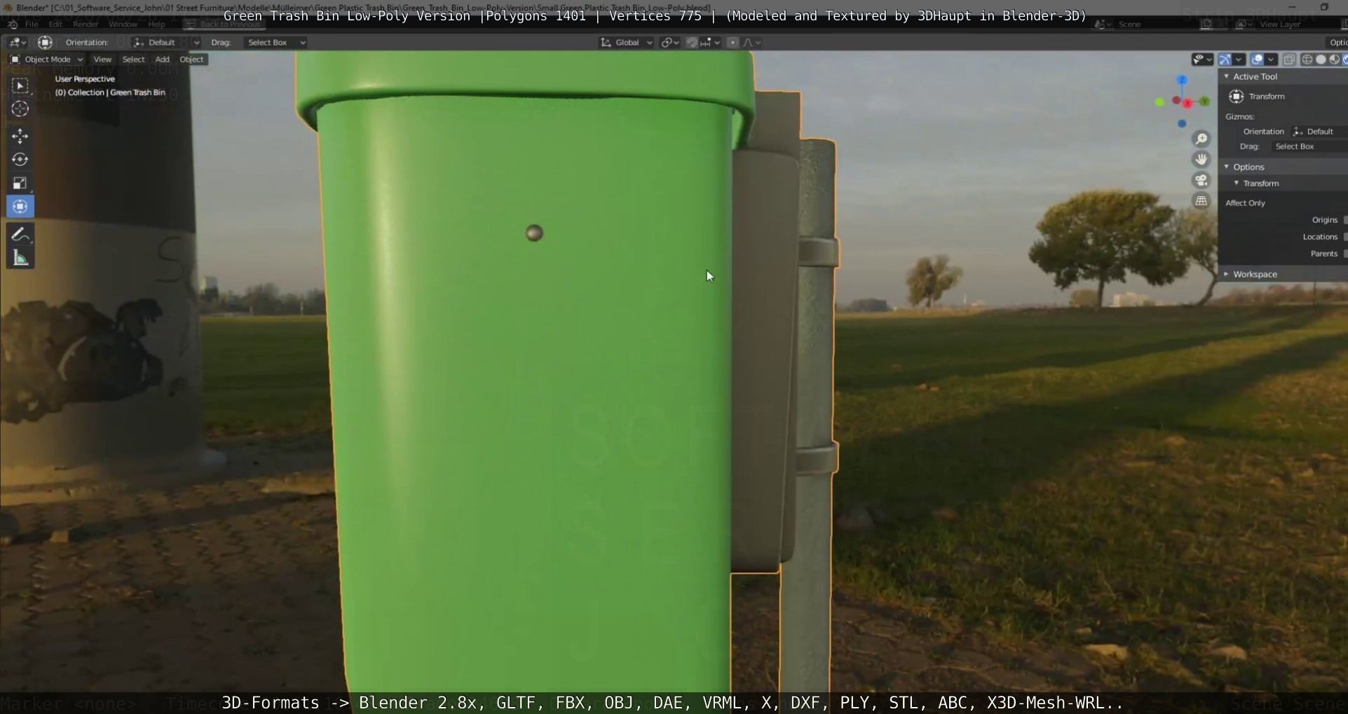 Low-Poly Green Trash Bin Low-poly 3D model_44