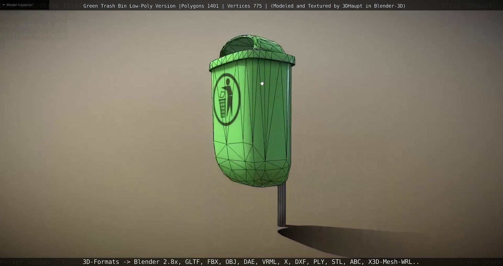 Low-Poly Green Trash Bin Low-poly 3D model_30