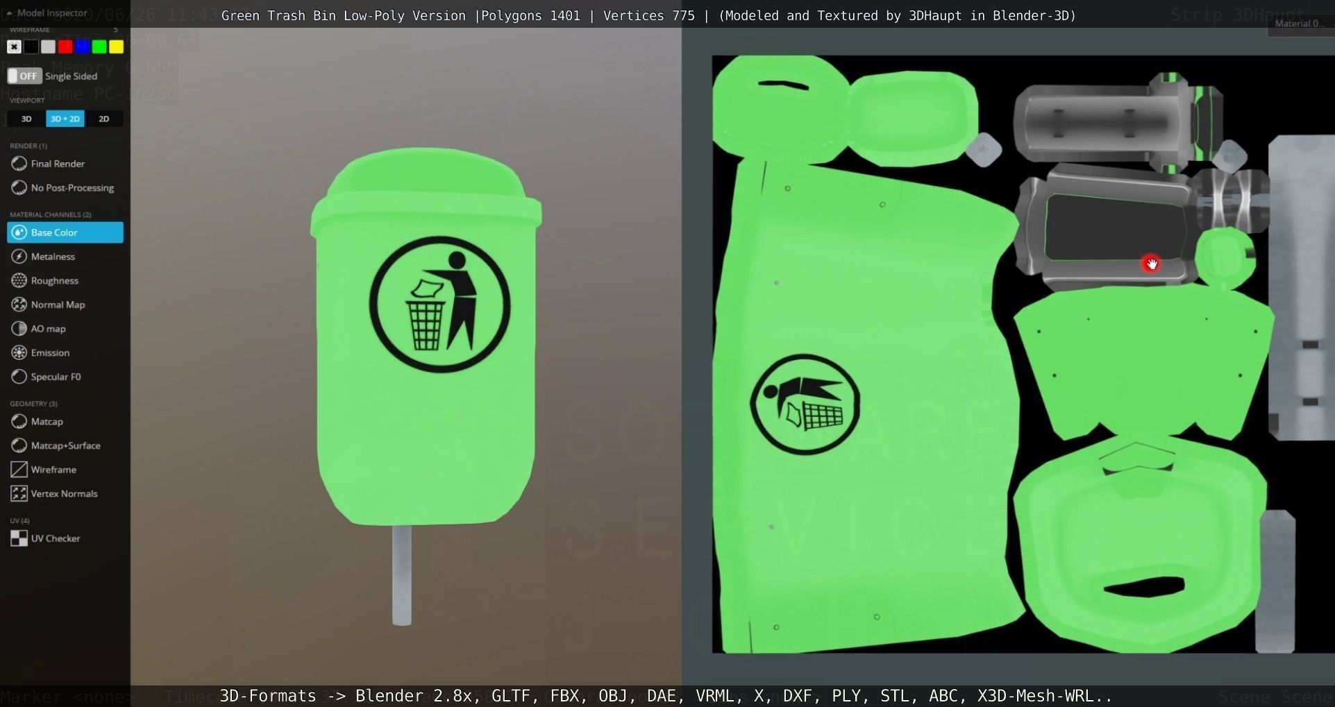 Low-Poly Green Trash Bin Low-poly 3D model_13